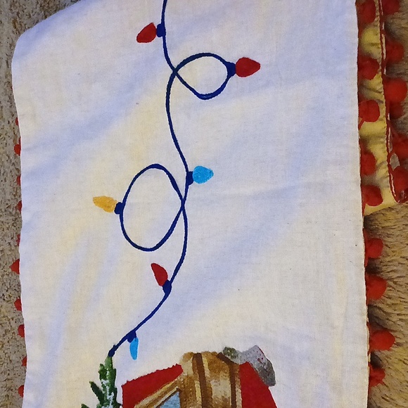 Holiday embroidered linen table runner red truck with tree - Picture 7 of 9